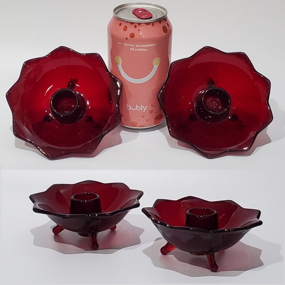 Fenton Other - (2) Fenton Ruby Amberina 3 Footed Lotus Taper Candle Holders